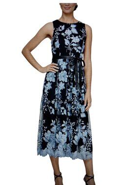Alex Evenings Women's Floral-Embroidered Midi Dress 14 NWT